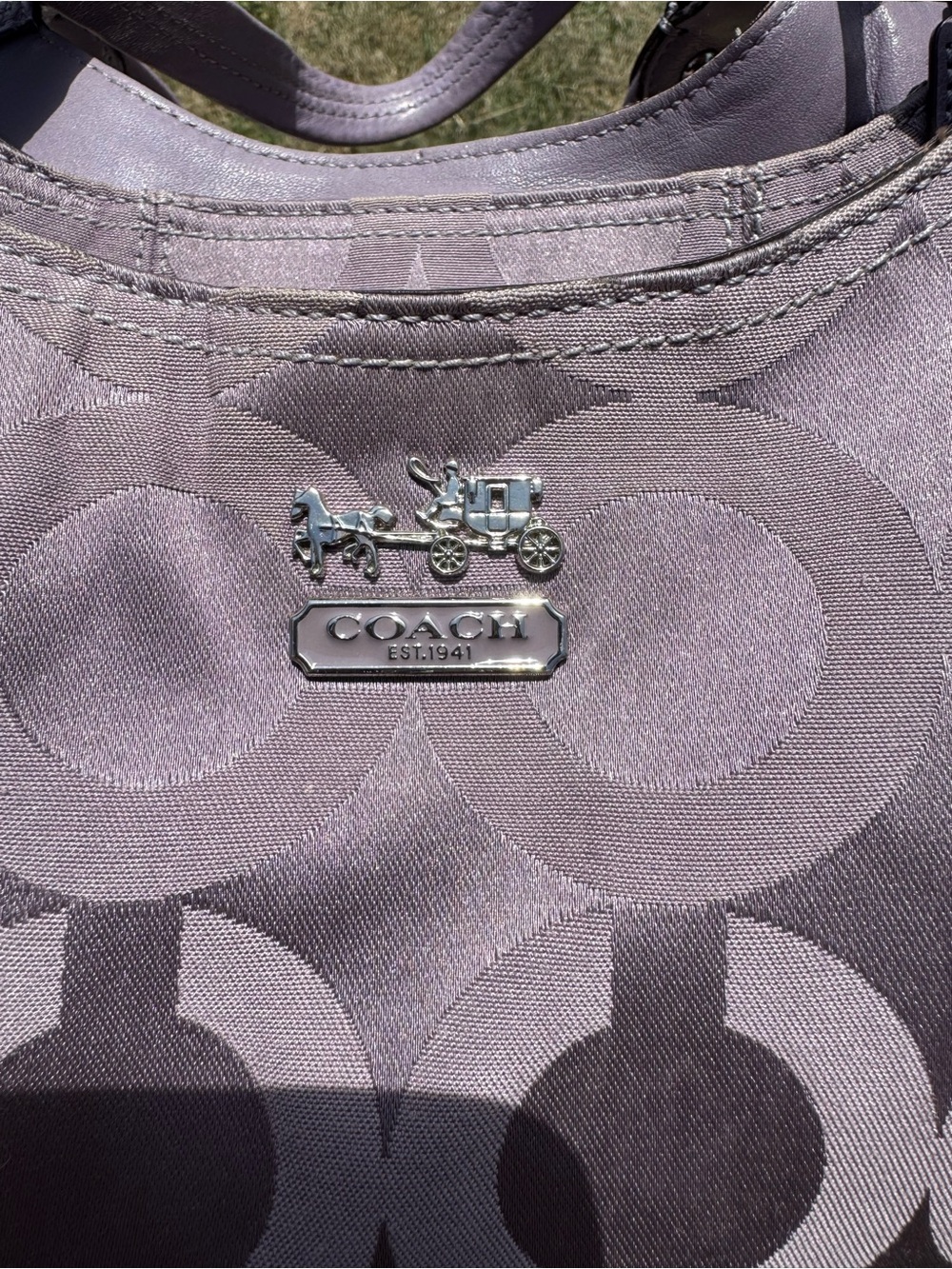 Coach Lavender-Gray Signature Jacquard Hobo - Picture 9 of 9